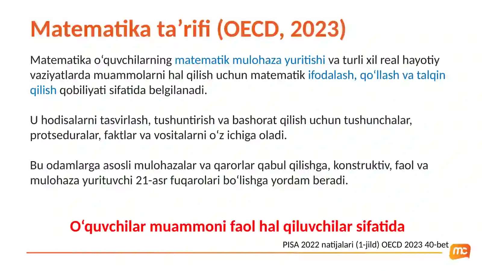 PISA kompetensiyalarini shakllantirish orqali o‘quvchilarning matematik savodxonligini oshirish: PISA dasturi haqida umumiy ma’lumot 4