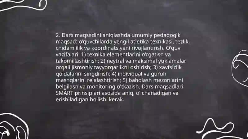 Yengil atletika darslarini tashkil qilish va o'tkazish 4