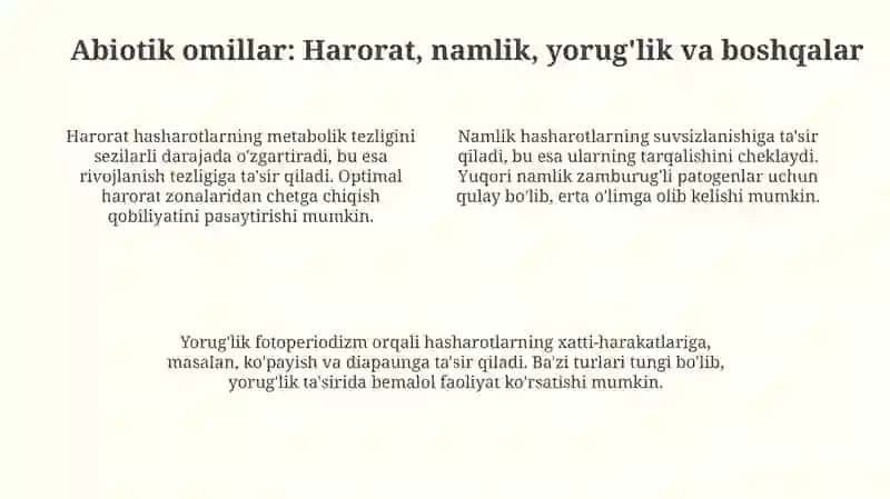 Hasharotlarga abiotik va biotik omillarning ta'siri 4