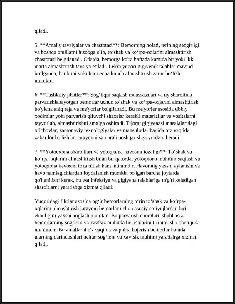 O‘GIR BEMORLARNING OʻRIN KOʻRPA VA OQLIQLARINI ALMASHTIRISH 4