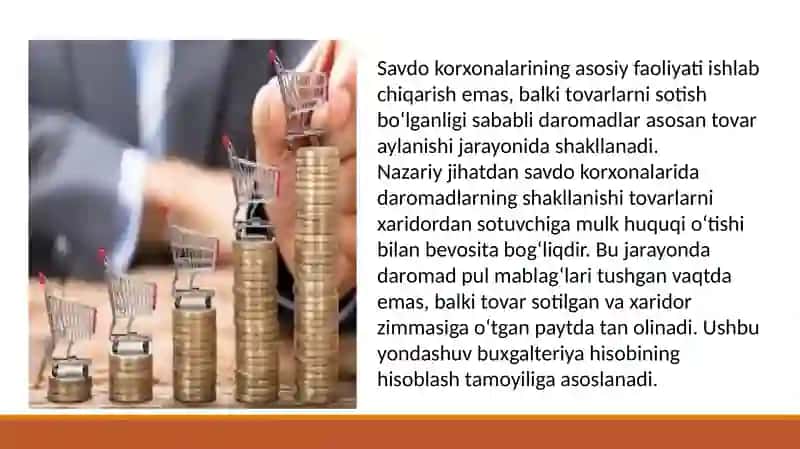 Savdo korxonalarida daromadlar,xarajatlar va yakuniy natijalar hisobining xususiyatlari. 4