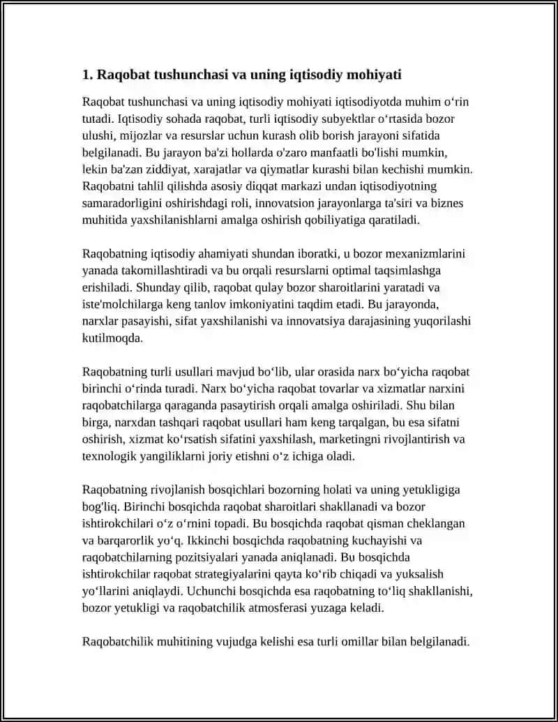 RAQOBAT, UNING USULLARI, RIVOJLANISH BOSGICHLARI VA RAQOBATCHILIK MUHITINING VUJUDGA KELISHI 4
