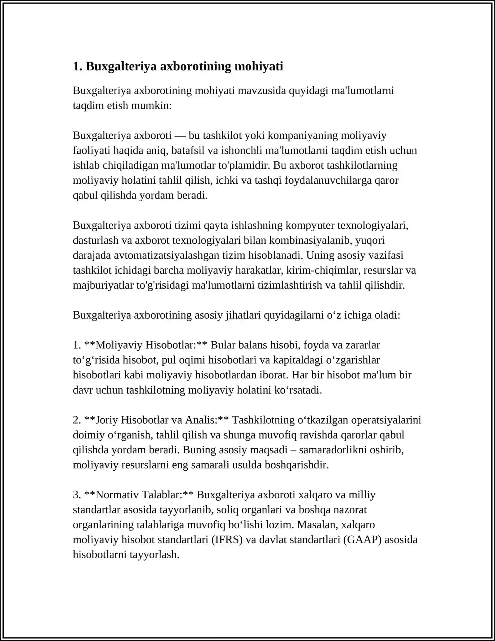MUSTAQIL ISH Mavzu: BUXGALTERIYA AXBORATI VA UNGA QOYILGAN TALABLAR 4