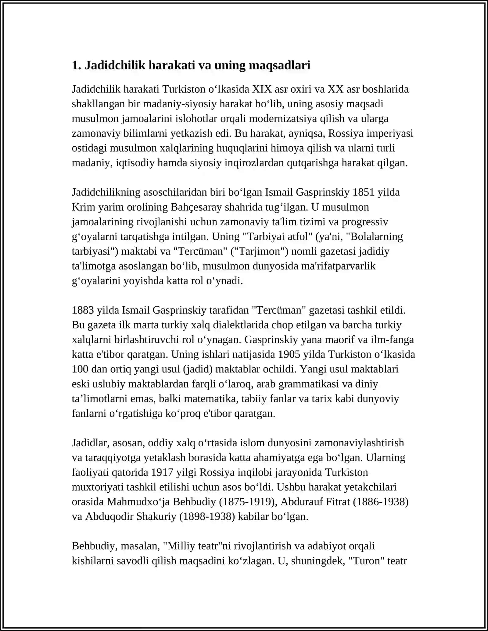 JADID MA'RIFATPARVARLARINING O'LKA IJTIMOIY-MA'NAVIY HAYOTIDA TUTGAN O'RNI 4