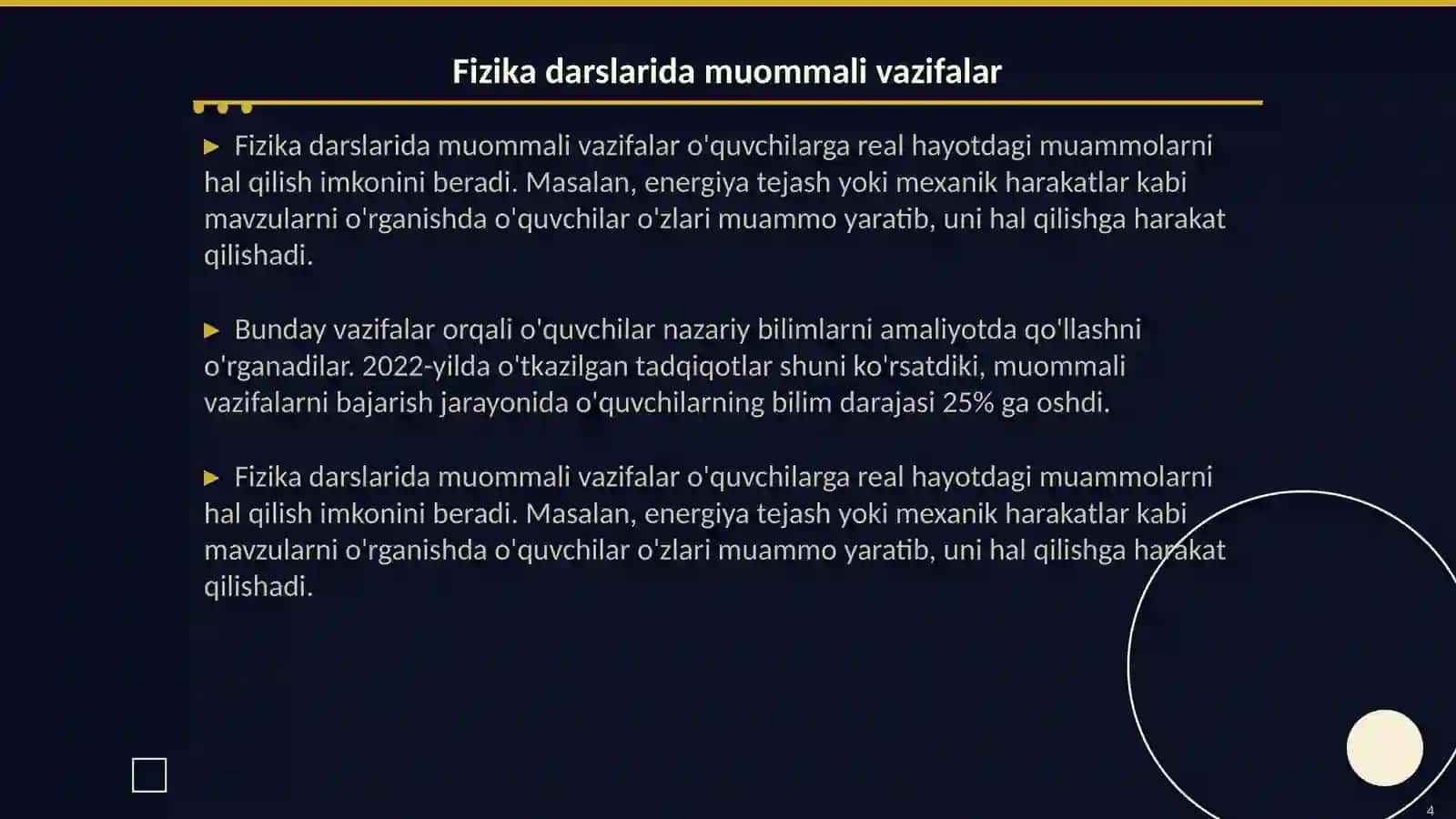 Muommoli ta'lim yordamida fizika darslarini tashkil etish 4