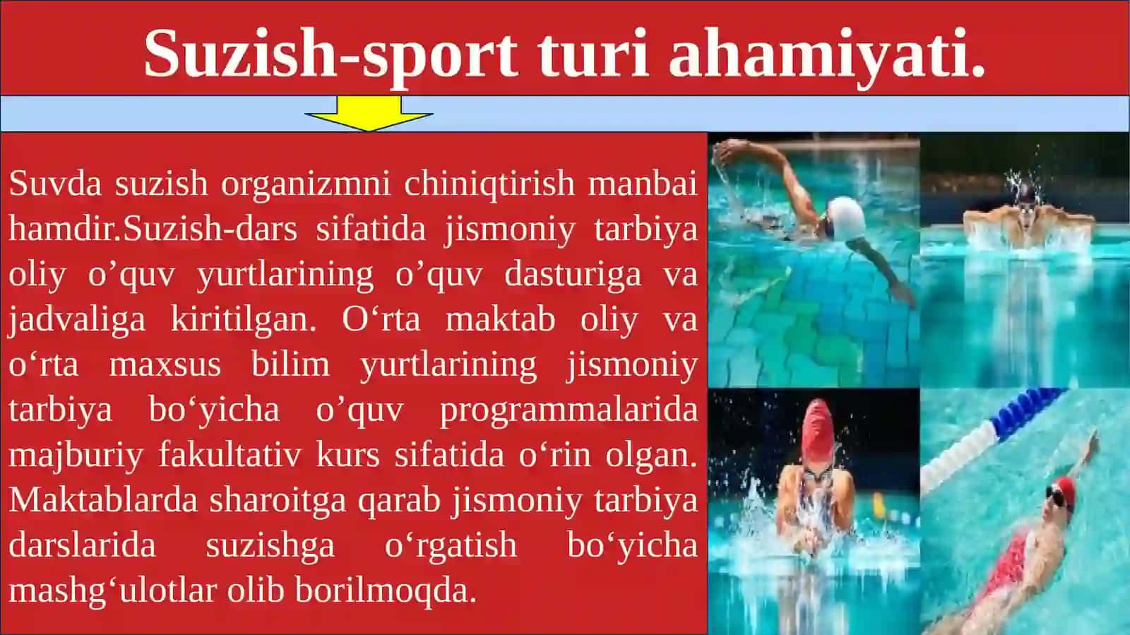 O‘zbekiston Respublikasining jismoniy tarbiya tizimida suzishningo‘rni 4