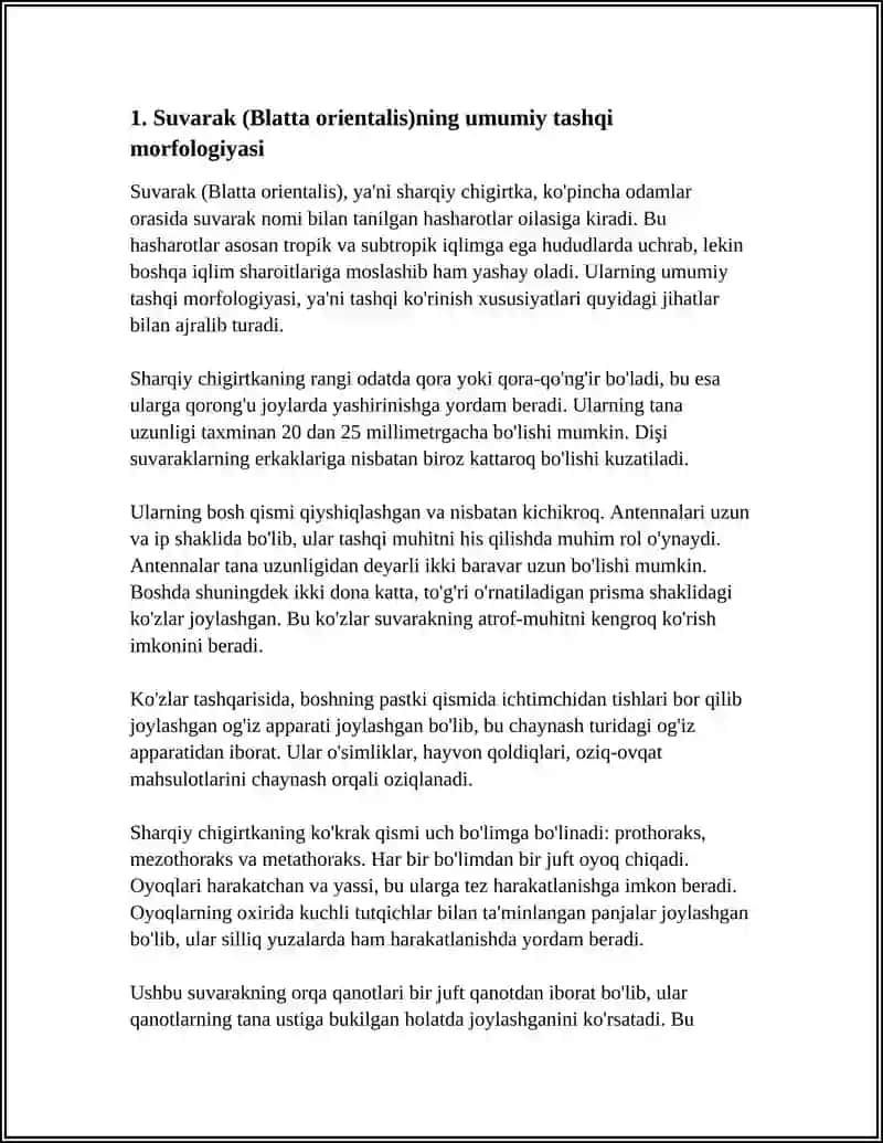 SUVARAK -BLATTA ORIENTALIS MISOLIDA HASHAROTLARNING TASHQI VA ICHKI TUZILISHINI OʻRGANISH 4