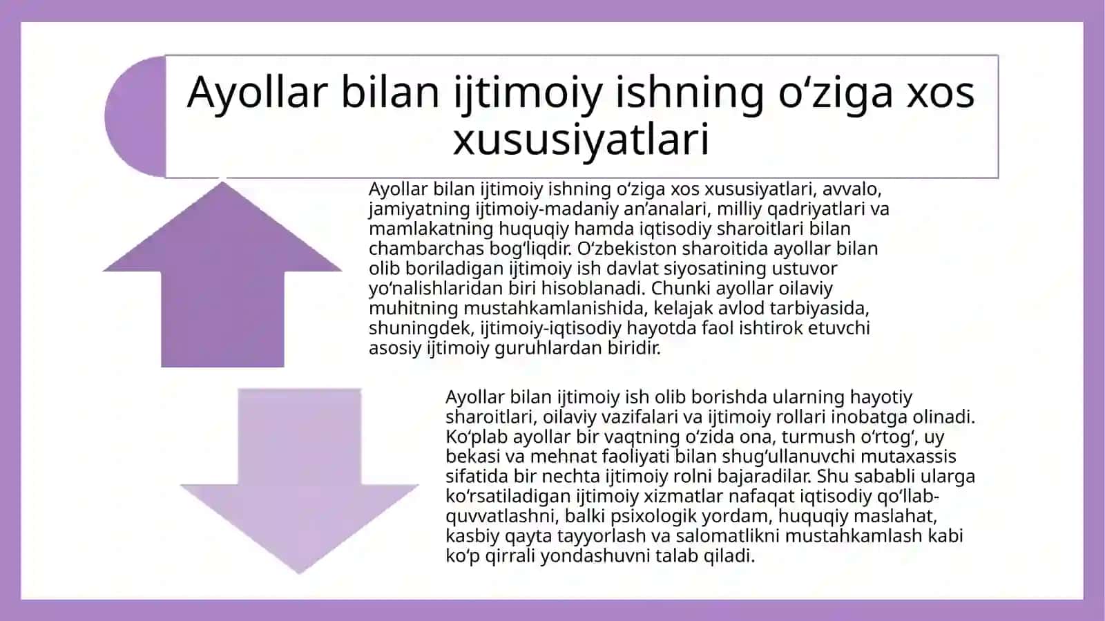 Ayollar bilan ijtimoiy ish xususiyatlari. Ijtimoiy ishda ayollarning odatiy muammolari. 4