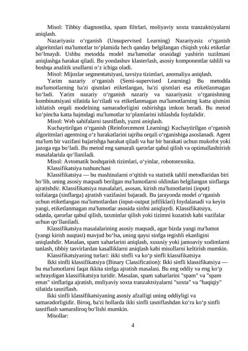 Mashinali o‘qitish usuli asosida klassifikatsiya masalalarini yechish 4