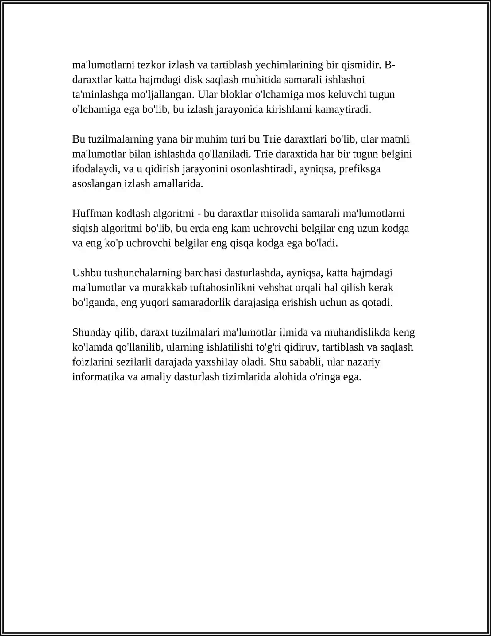 DARAXTSIMON MA'LUMOTLAR TUZILMALARI, TA'RIFI VA XUSUSIYATLARI 4