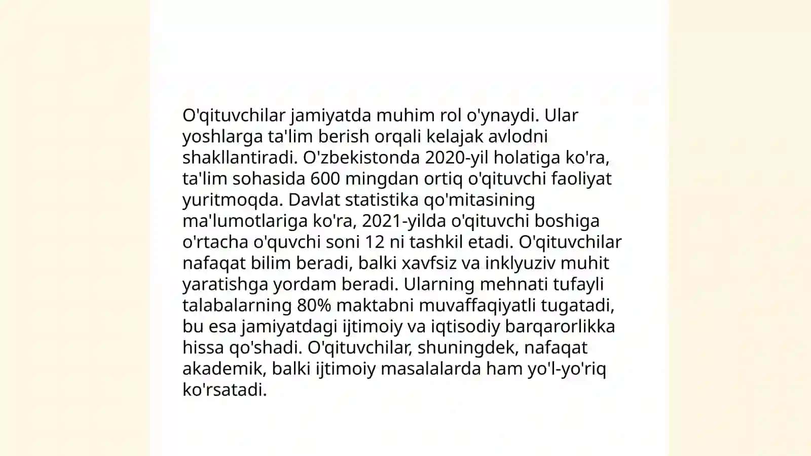 Prezident Sh.M.Mirziyoyevning o'qituvchilar va ularning vazifalari haqidagi fikr va g'oyalari 4