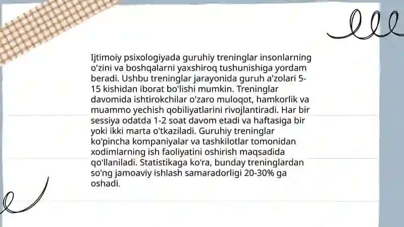 Ijtimoiy Psixologik trening va amaliyot fanidan tayorlagan slayd 4