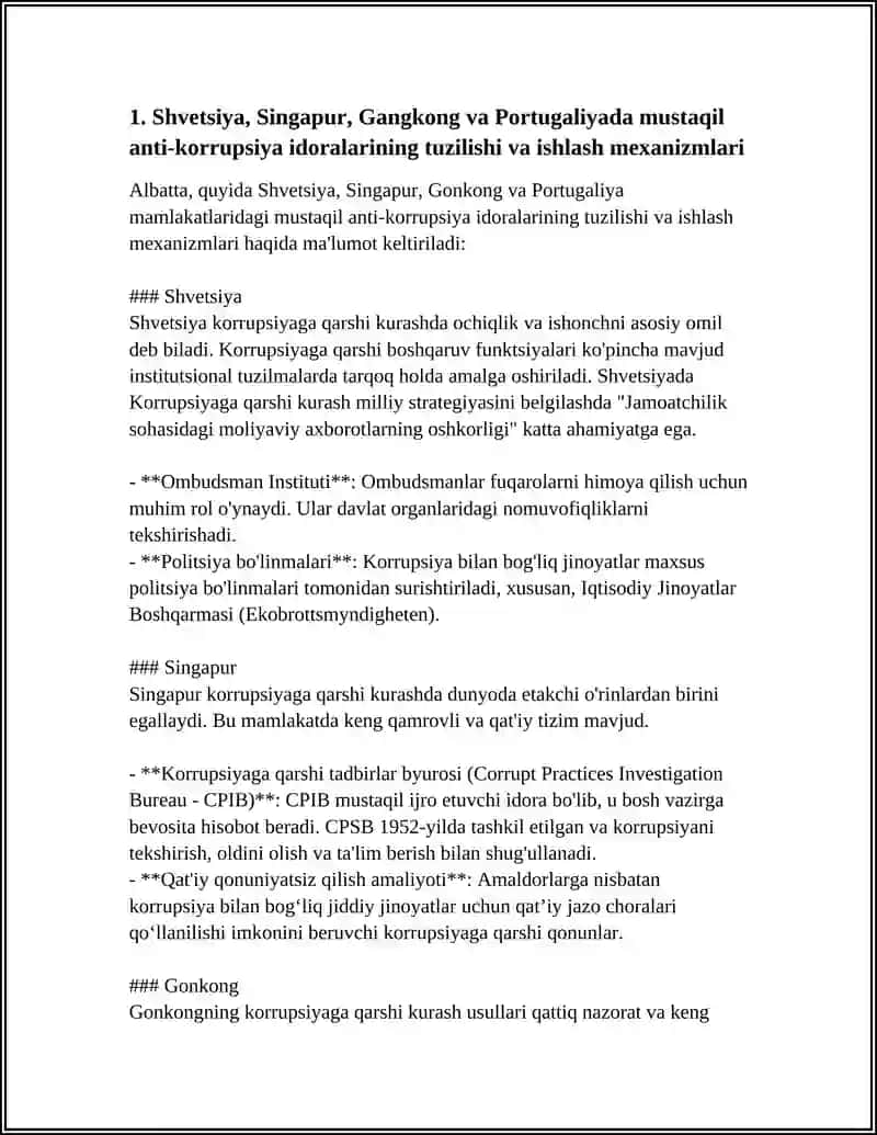 KORRUPSIYAGA QARSHI KURASHISHDA YUQORI NATIJALARGA ERISHGAN DAVLATLAR TAJRIBASINI OʻRGANISH(SHVETSIYA,SINGAPUR,GANGKONG,PORTUGALIYA) 4