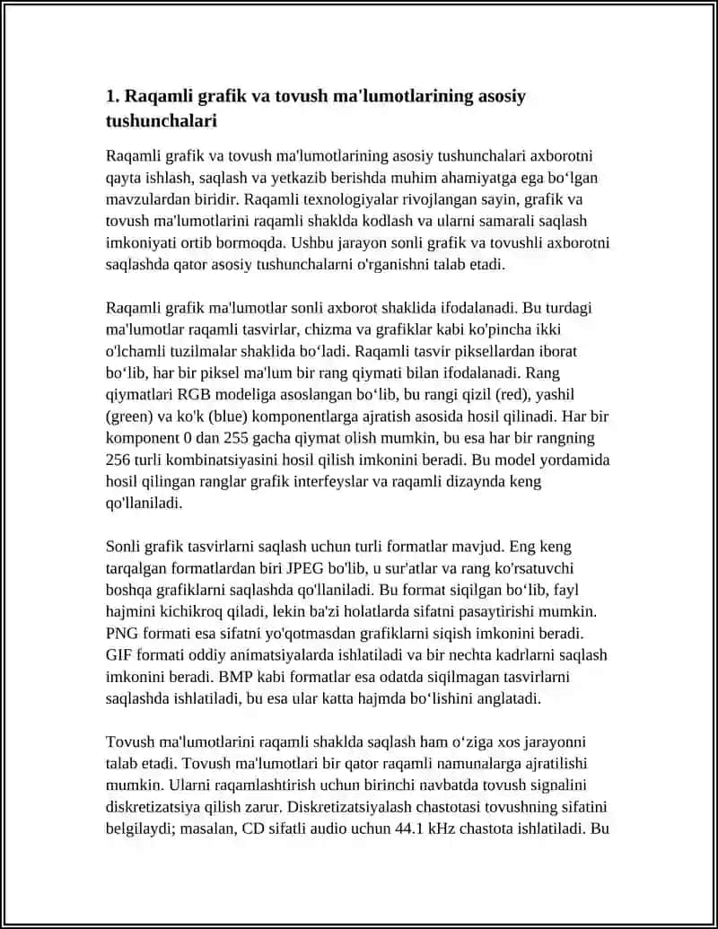 SONLI GRAFIKLI VA TOVUSHLI AXBOROTLARNI SAQLASH 4