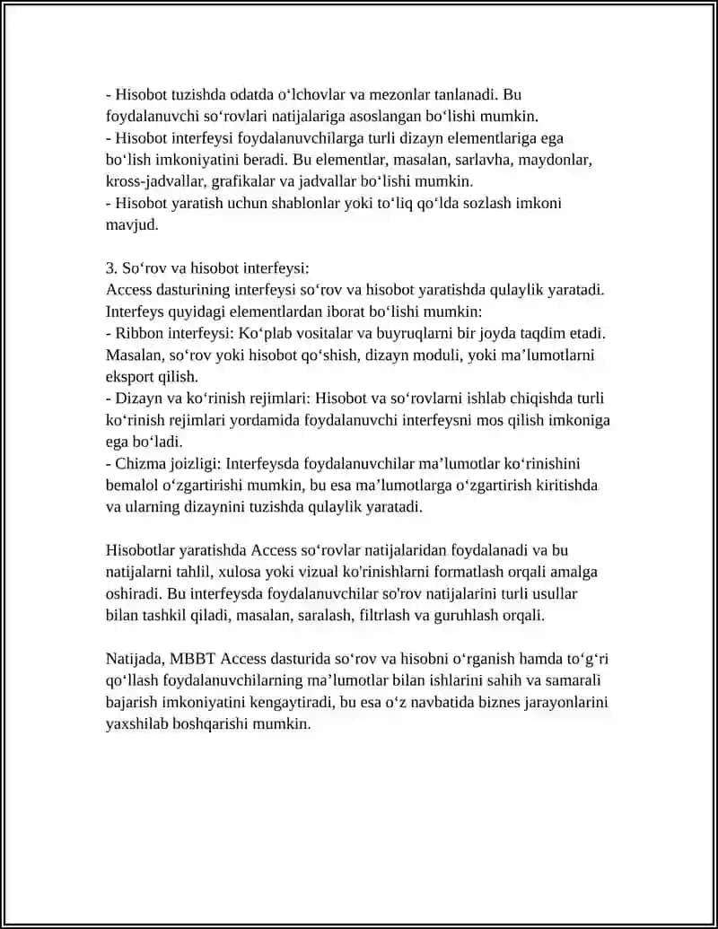 MBBT ACCESS DASTURIDA SOʻROV VA HISOBOT TAYYORLASH 4