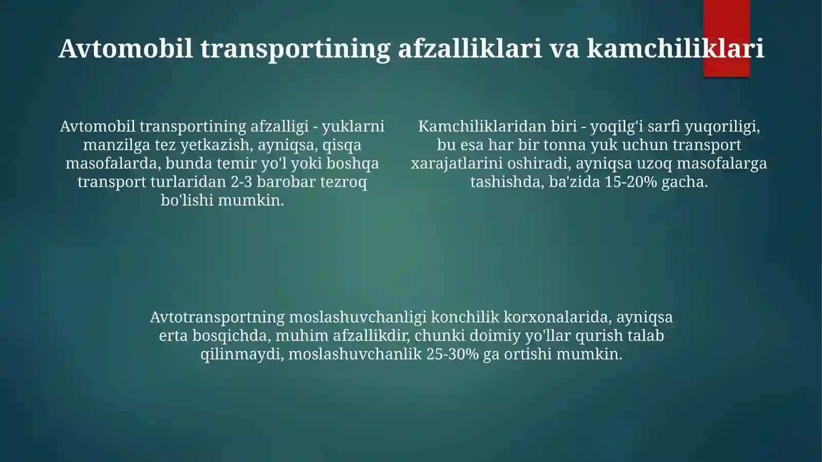 Avtomobil transportining kon-texnologik qollanish soxalari 4