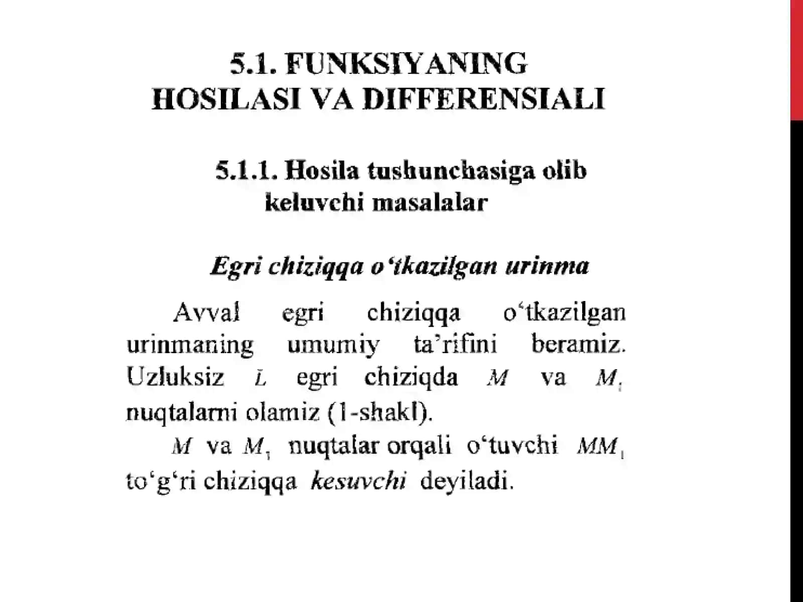 ELEMENTAR FUNKSIYALARNING HOSILALARI.GIPERBOLIK FUNKSIYALARNING HOSILALARI. HOSILA JADVALI.LOGARIFMIK DIFFERENSIALLASH. OSHKORMAS VA PARAMETRIK KO’RINISHDA BERILGAN FUNKSIYANING HOSILALARI 4