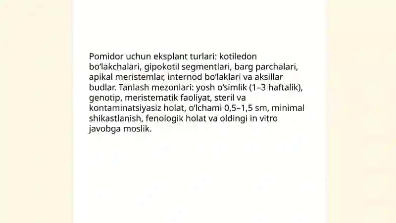 Pomidor o‘simligini mikroklonal ko‘paytirish usuli va ahamiyati 4