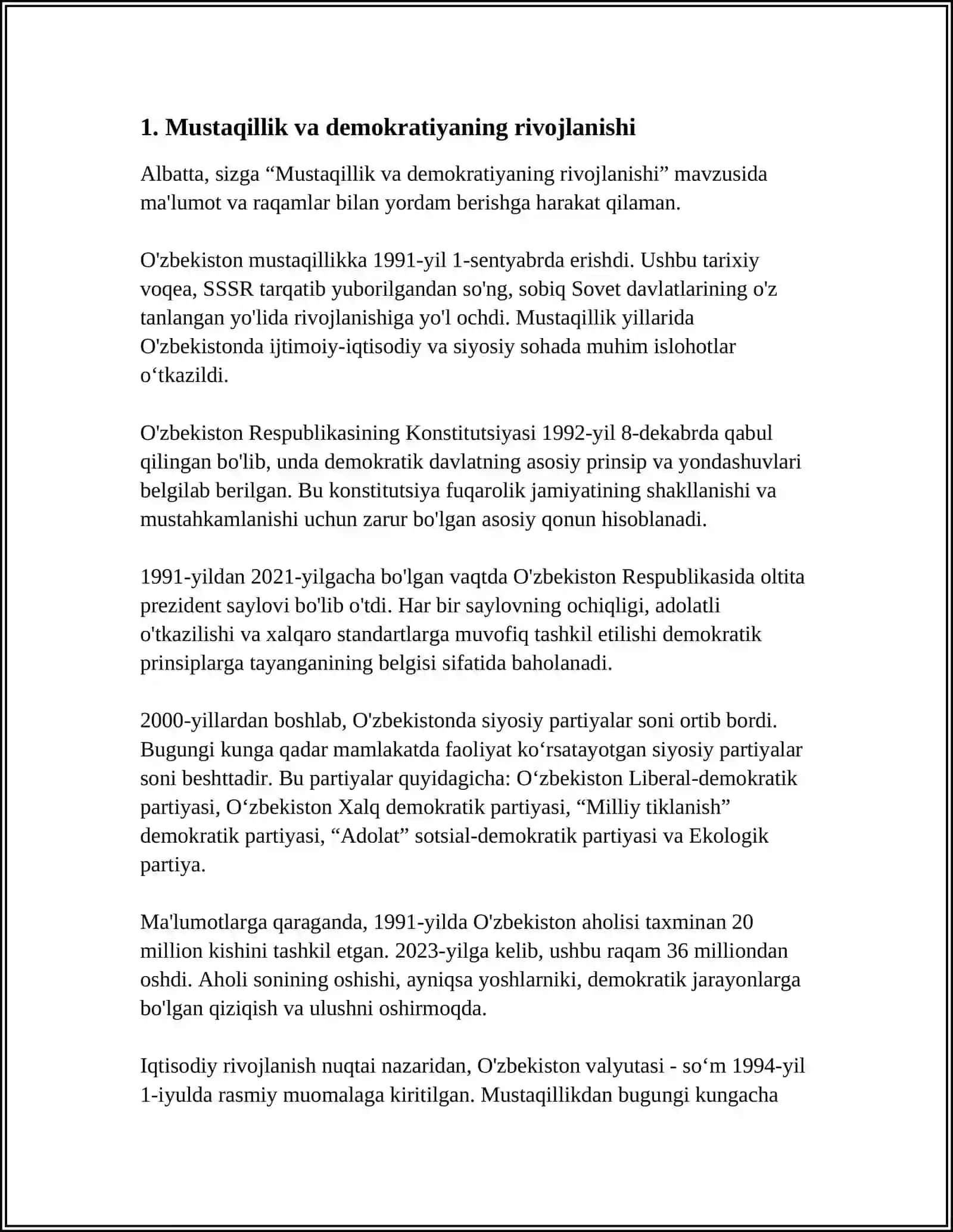 OʼZBEKISTONDA DEMOKRATIK FUQAROLIK JAMIYATI ASOSLARINING SHAKLLANISHI. AMALGA OSHIRILGAN SIYOSIY ISLOHOTLAR 4
