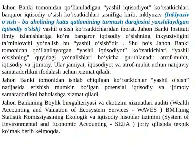“Yashil iqtisodiyot”ni baholash amaliyoti va indikatorlari 4