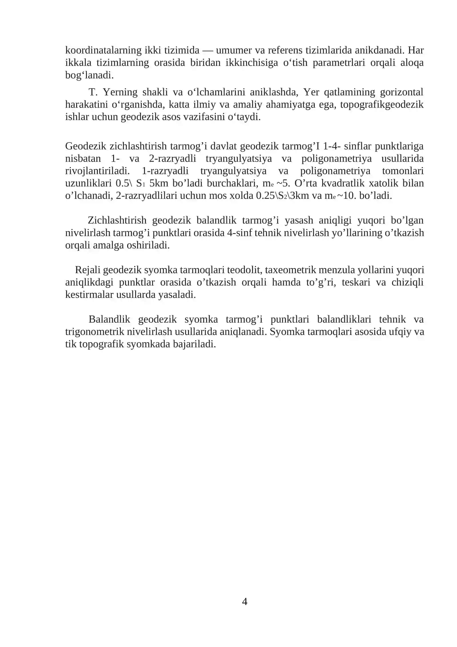 5311500 - GEODEZIYA, KARTOGRAFIYA VA KADASTR TA’LIMI YO‘NALISHI(SIRTQI) 202-GURUH 2-KURS TALABASI 4