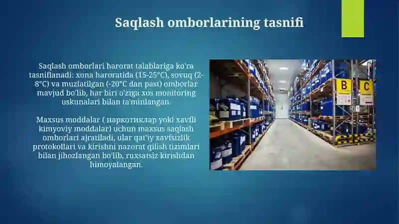 Farmatsevtik ishlab chiqarish Omborlarda moddalarni saqlash uchun Ishlatiladigan jihozlar 4