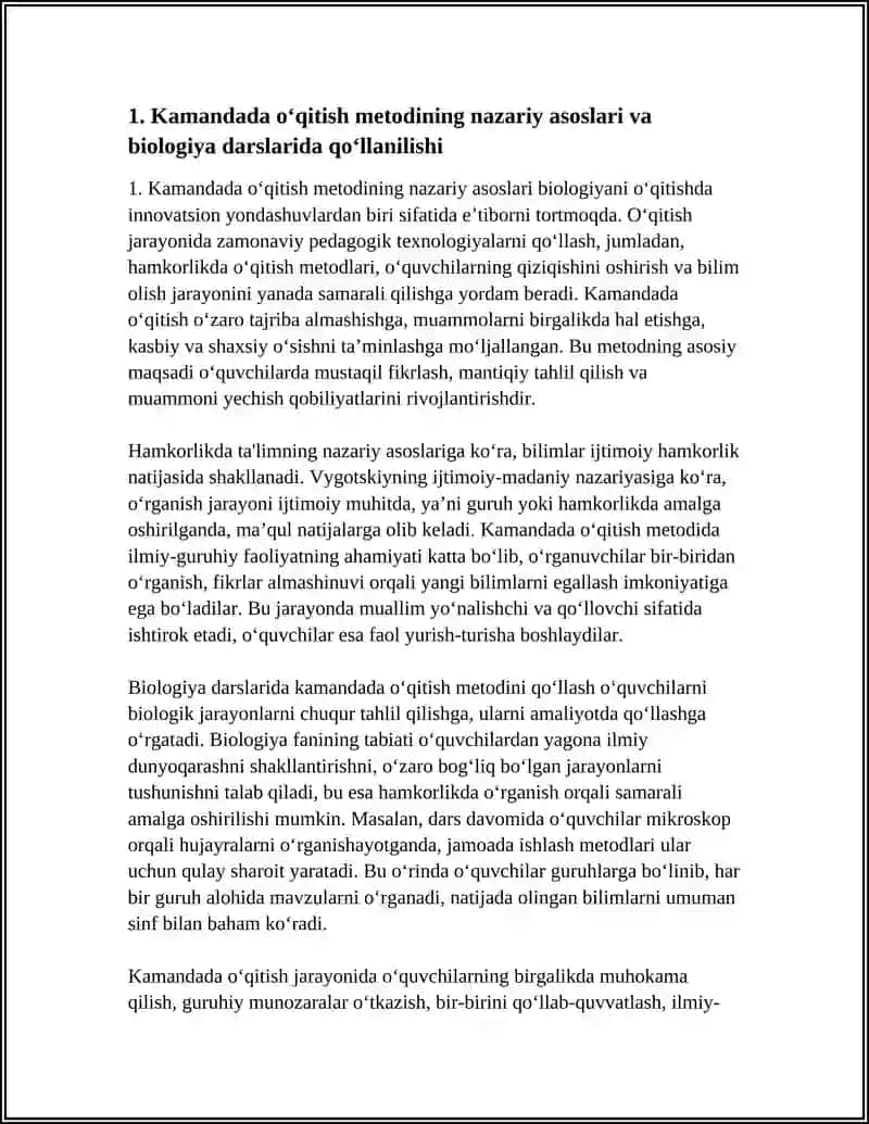 BIOLOGIYANI OʻQITISHDA HAMKORLIKDA OʻQITISH TEXNOLOGIYASINING KAMANDADA OʻQITISH METODIDAN FOYDALANISH 4