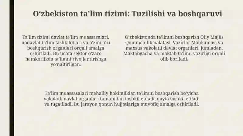 Oʻzbekistonda talim siyosati "taʼlim toʻgʻrisidagi" qonuni 2020yil 23-sentyabr asosida 4