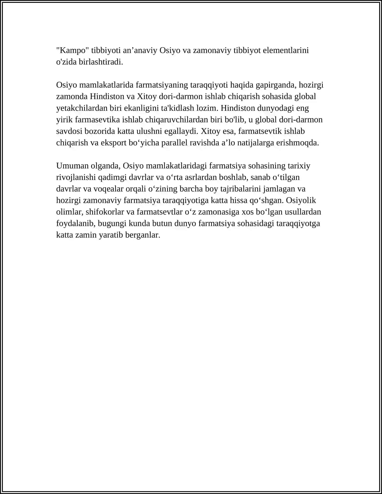 OSIYO MAMLAKATLARIDA FARMATSIYANI RIVOJLANISH O'ZIGA XOSLIGI 4