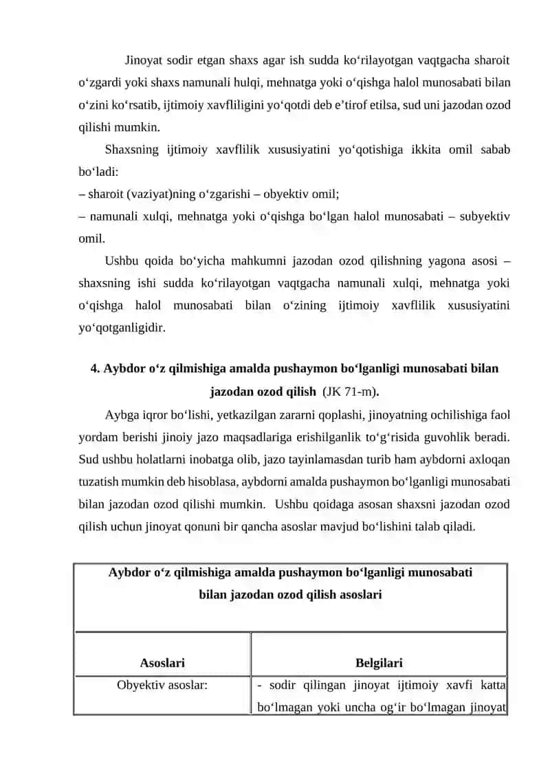 Jazodan ozod qilish. Sudlanganlik tushunchasi va jinoiy huquqiy ahamiyati. 4