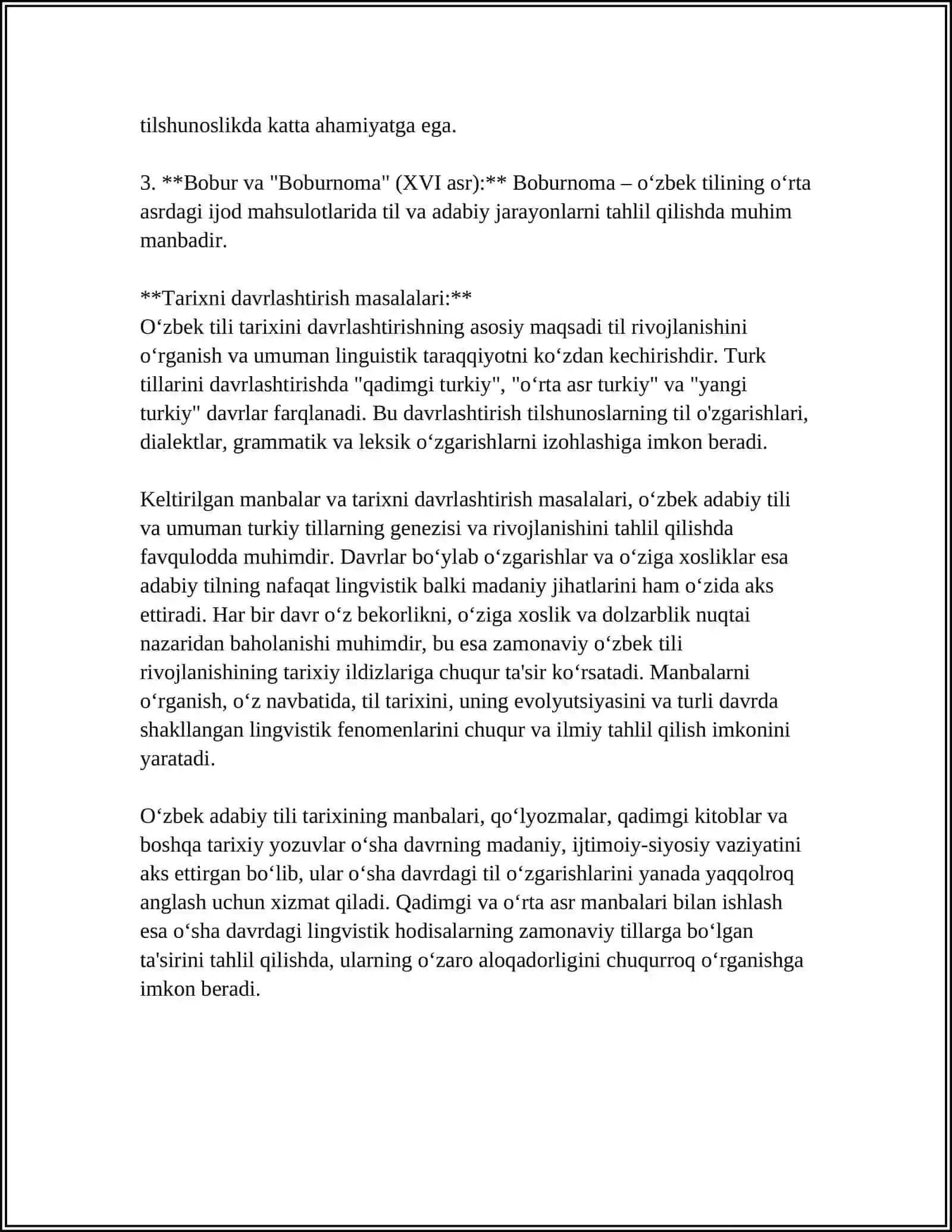 Oʻzbek adabiy tili tarixining manbalar taqsimoti va turlari 4