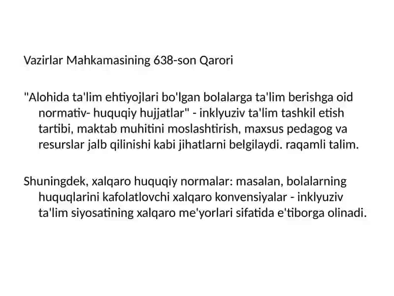 Umumiy pedagogika Inklyuziv ta’limni boshqarish huquqiy- me’yoriy asoslari 4