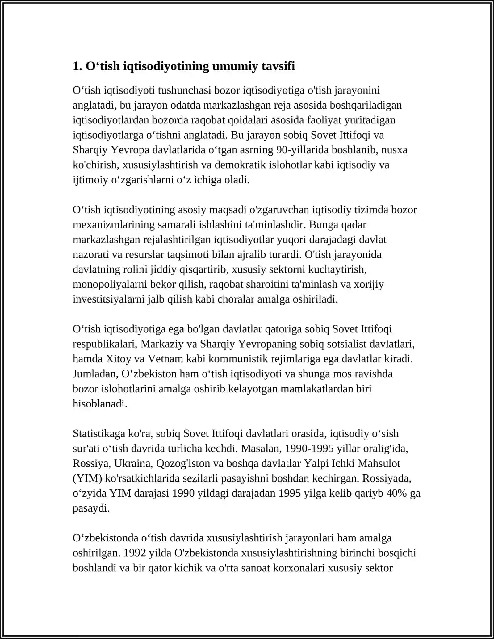 O‘TISH IQTISODIYOTI MAMLAKATLARINING XUSUSIYATLARI VA IQTISODIY ISLOHOTLAR YO‘NALISHLARI 4