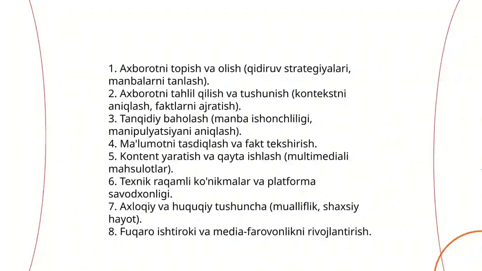 Media va axborot savadxonligini raqamlashtirish davrining asosiy tarifi 4