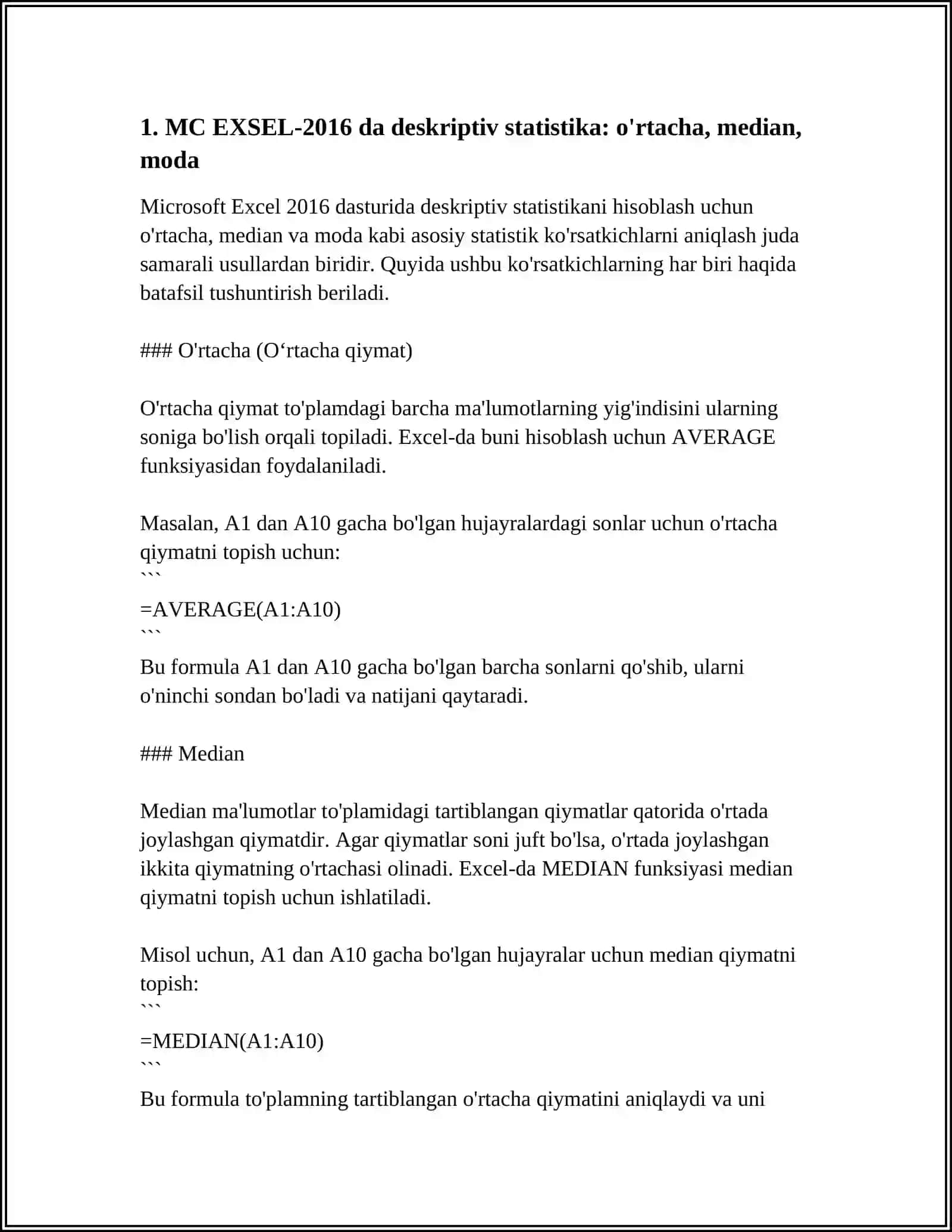 MC EXSEL-2016 DASTURNING STATISTIK TAHLILLAR QILISH VA YECHIMLAR QIDIRISH FUNKSIYALARI BILAN ISHLASH 4