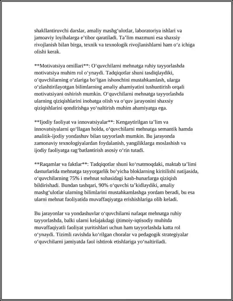 OʻQUVCHILARNI MEHNATGA RUHIY TAYYORLASH MAVZUSIDA REFERAT 4