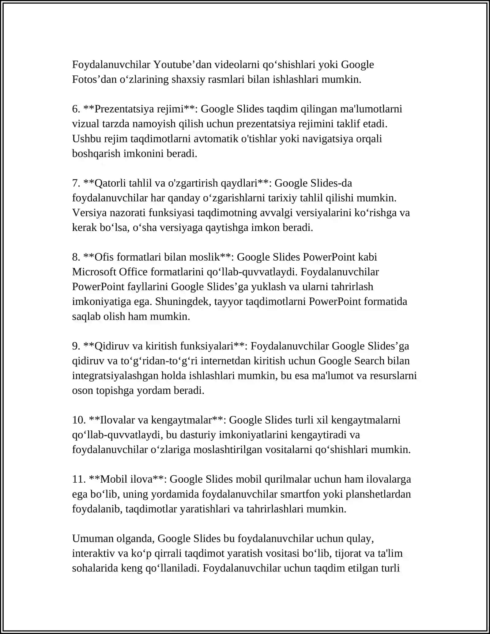 GOOGLE SLIDES DASTURIDA ZAMONAVIY TAQDIMOT YARATISH 4