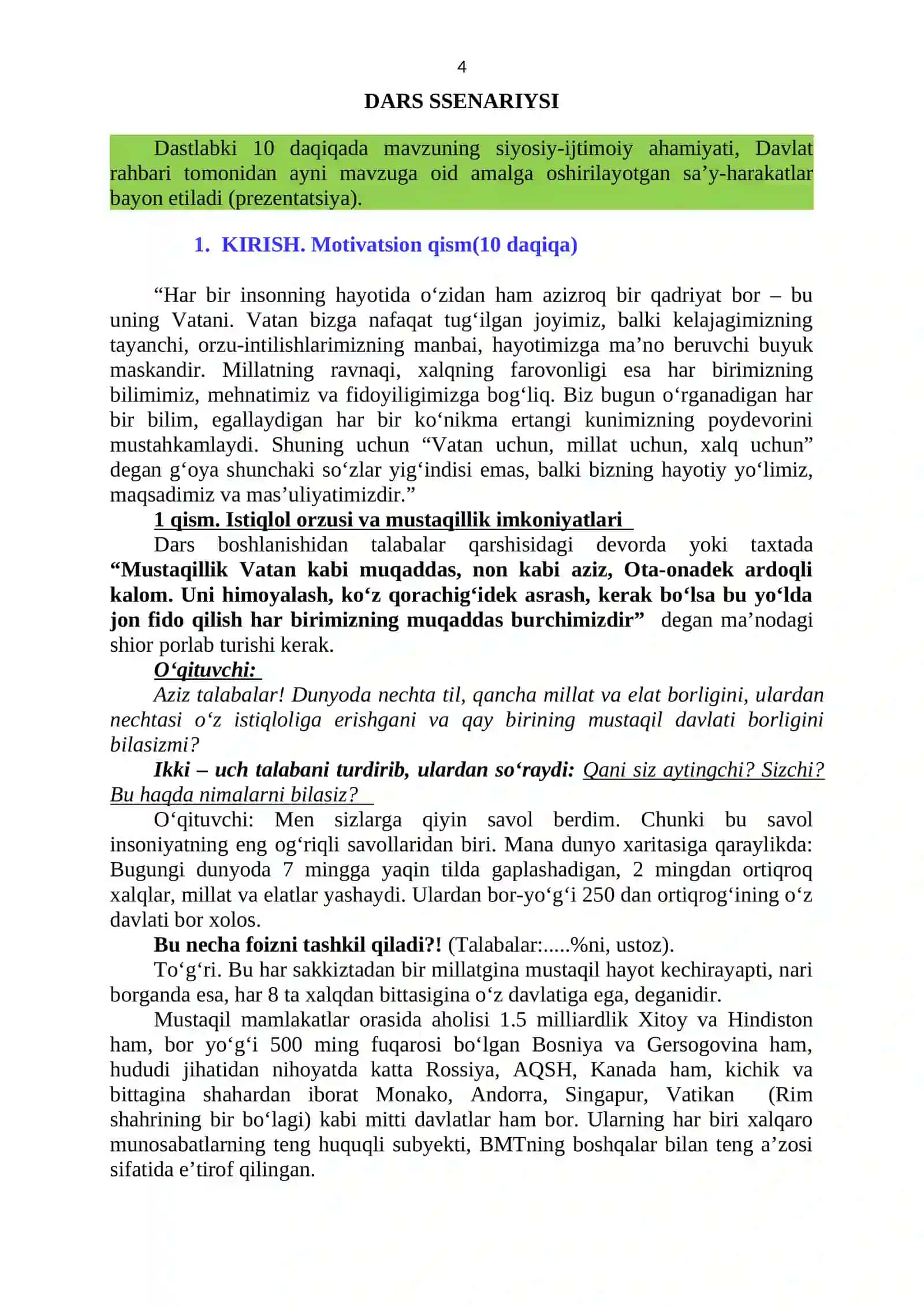 1-mavzu: “Vatan uchun, millat uchun, xalq uchun” 4