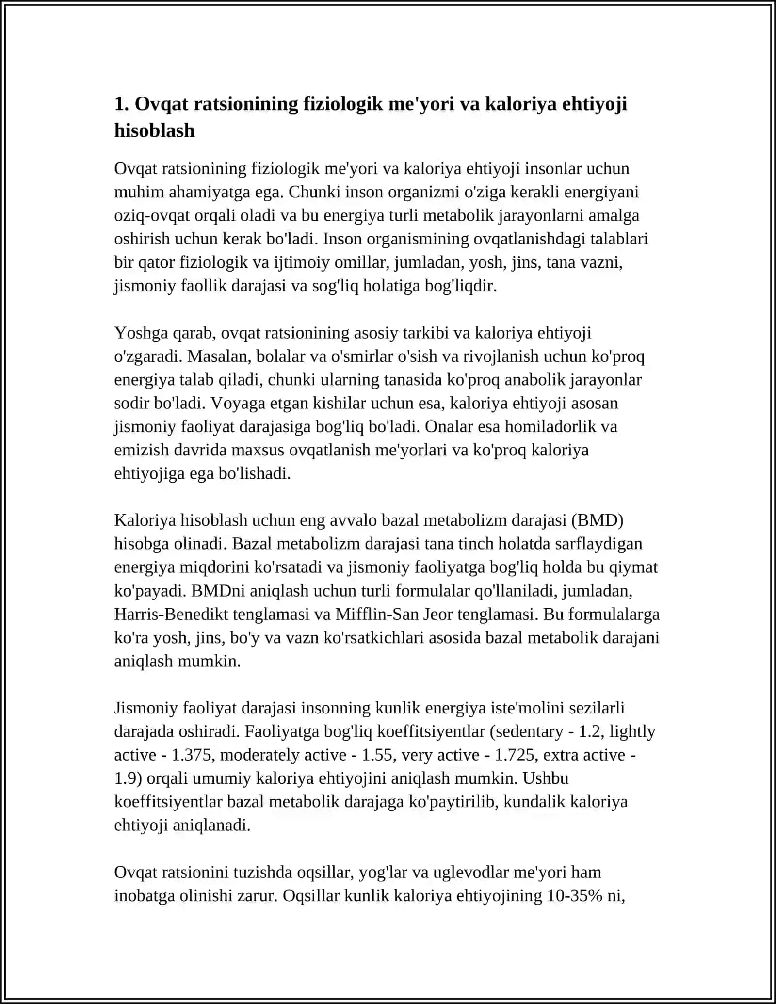 OVQAT RATSIONING FIZIOLOGIK MEYORI OVQATLANISH TARTIBI OVQAT MAHSULOTINING TURLI TUMANLIGIGA BAHO BERISH 4