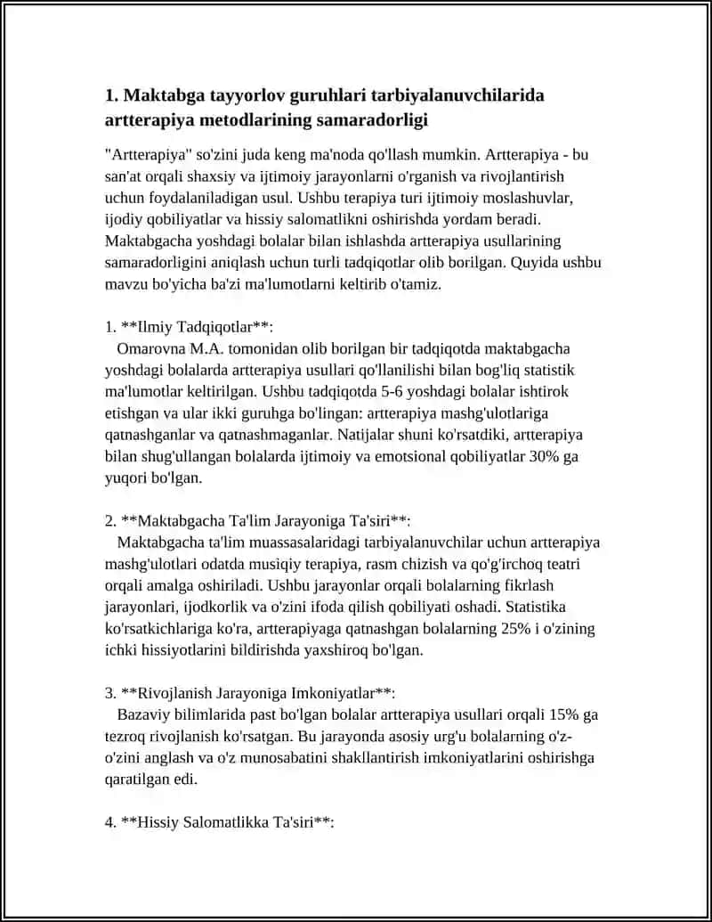 MAKTABGA TAYYORLOV GURUHLARI TARBIYALANUVCHILARIDA ARTTERAPIYA YORDAMIDA IJODIY QOBILIYATLARINI RIVOJLANTIRISH. 4