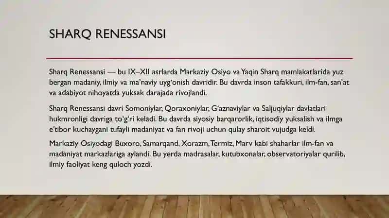IX-XII asrlarda mamlakatimizda roʻy bergan madaniy uygʻonish renessans 4