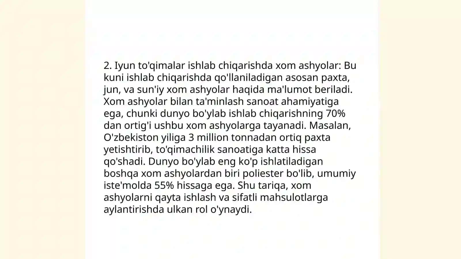 Jun to'qimalar ishlab chiqarish texnika va texnologiyasi 4