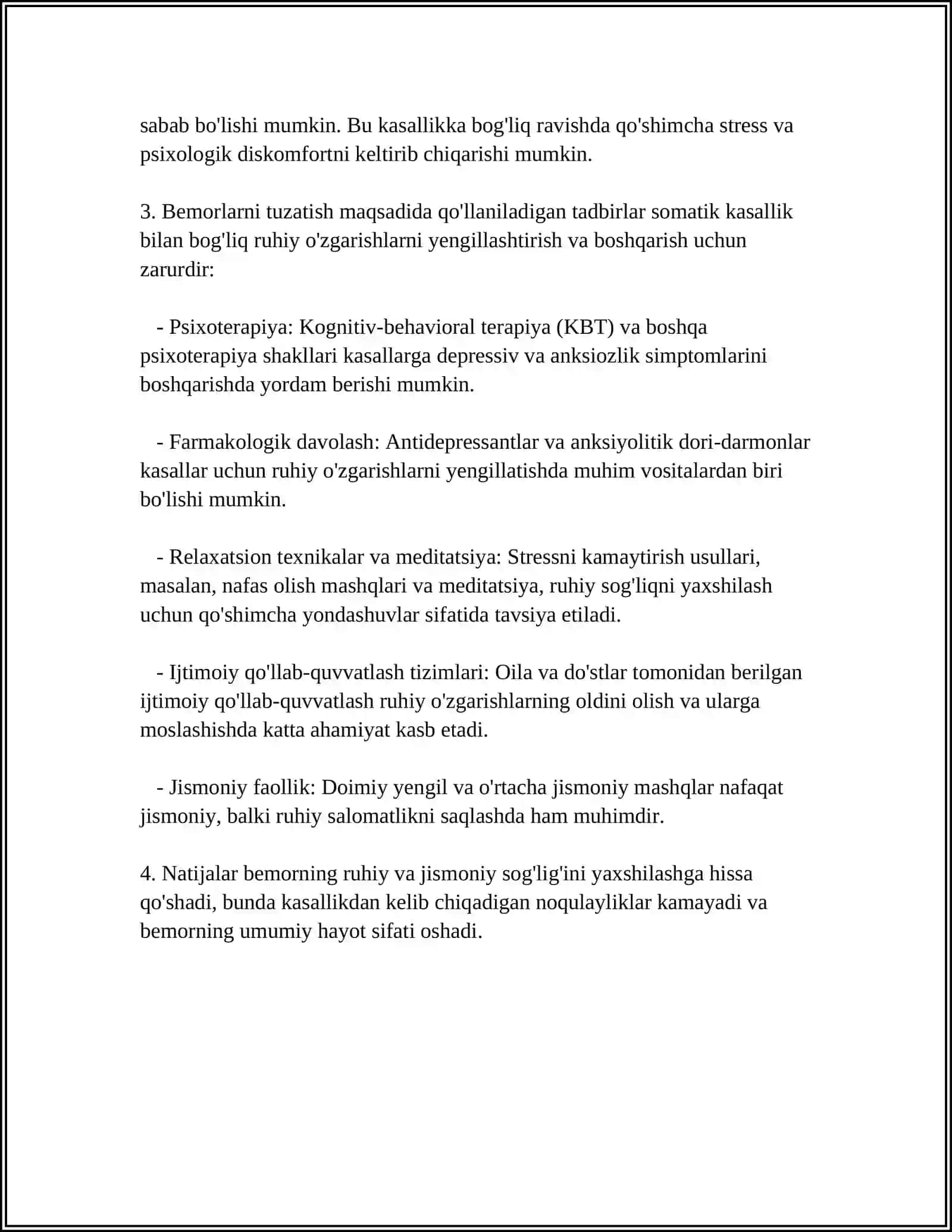 SAMATIK KASSALIKLARDA KUZATLADIGAN RUXIY UZGARISHLAR VA BEMORLARNI TUZATISH TADBIRLARI 4