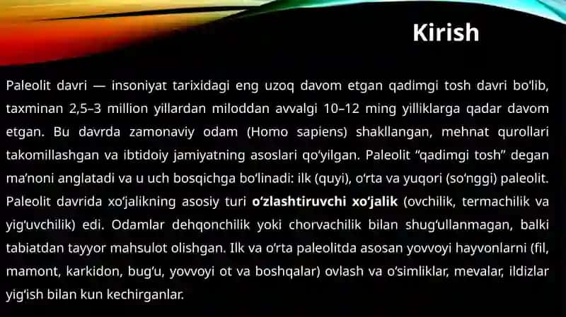 Paleolit davri xo’jaligi va moddiy madaniyati 4
