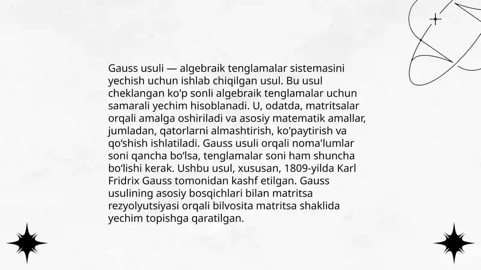 Chiziqli algebraik tenglamalar sistemasini yechish usullari 4