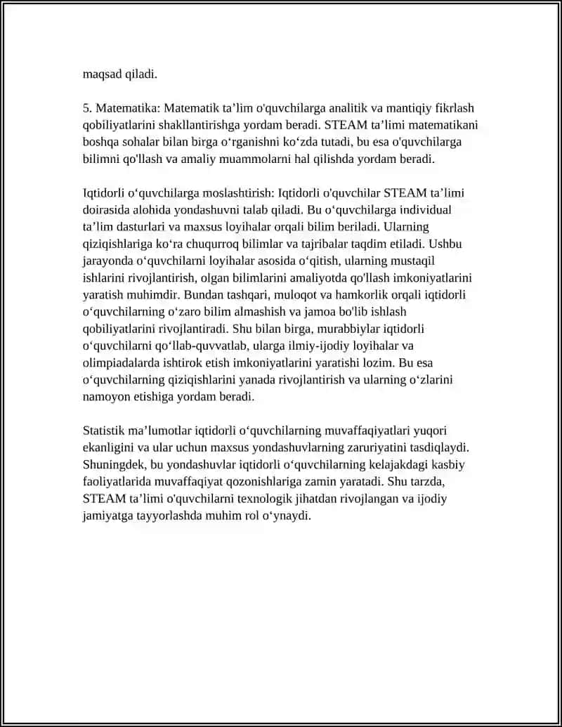 STEAM TAʼLIM STEAM EDUCATION IQTIDORLI OʻQUVCHI LARNI OQITIW 4