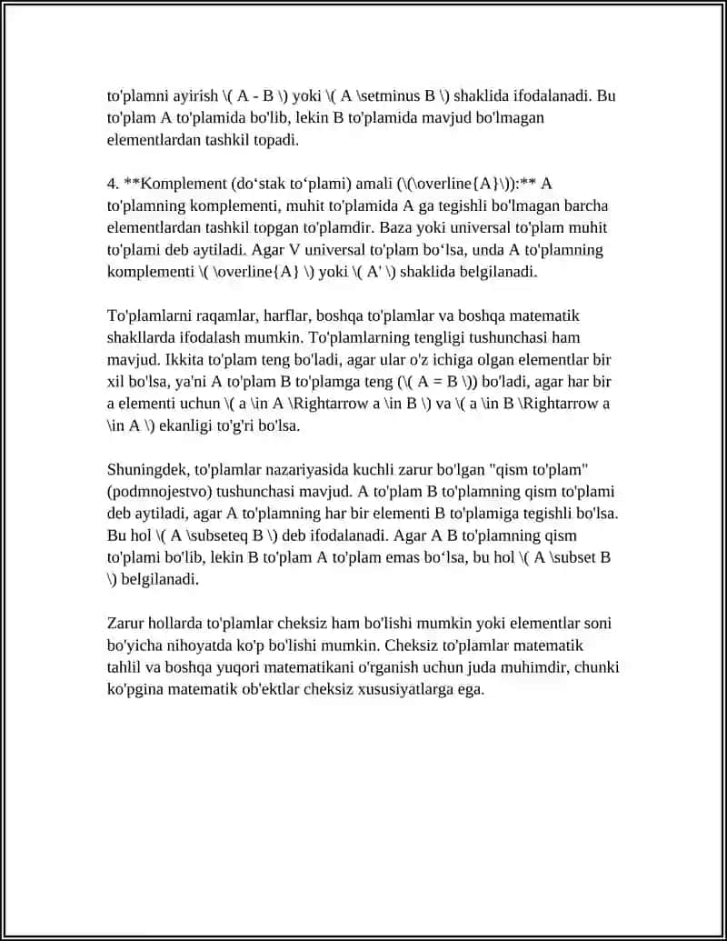 TO'PLAM TUSHUNCHASI. TO'PLAMLAR USTIDA AMALLAR 4