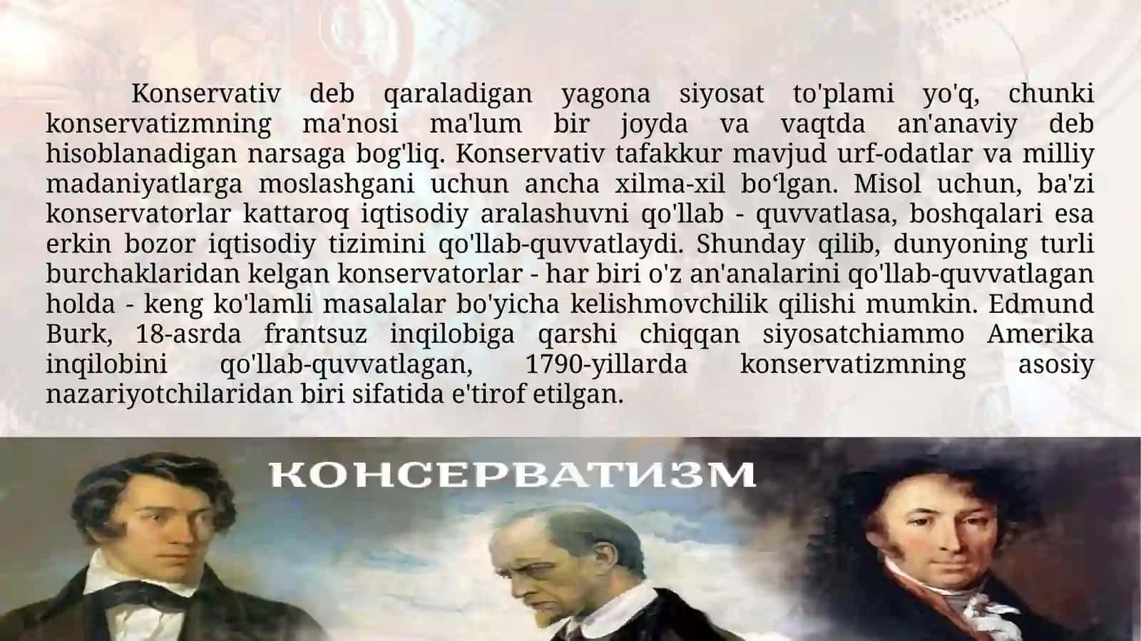 Kоnsеrvаtizm idеоlоgiyasidа аn’аnаviylik prinsiplаri 4