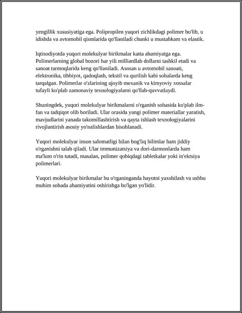 YUQORI MOLEKULYAR BIRIKMALAR ULARNING XOSSALARI.QONNING REOLOGIK XOSSALARI 4