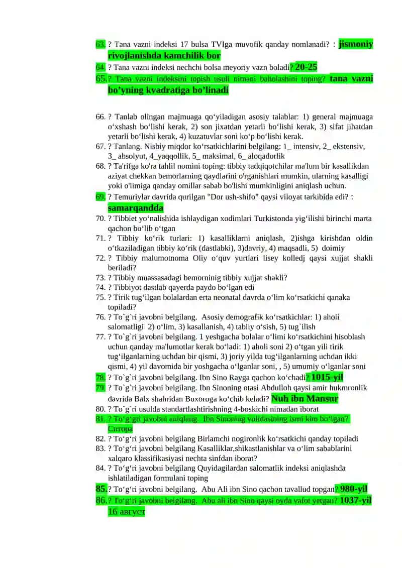 Umumiy vrachlik amaliyoti va tibbiy statistika bo'yicha savol-javoblar 4